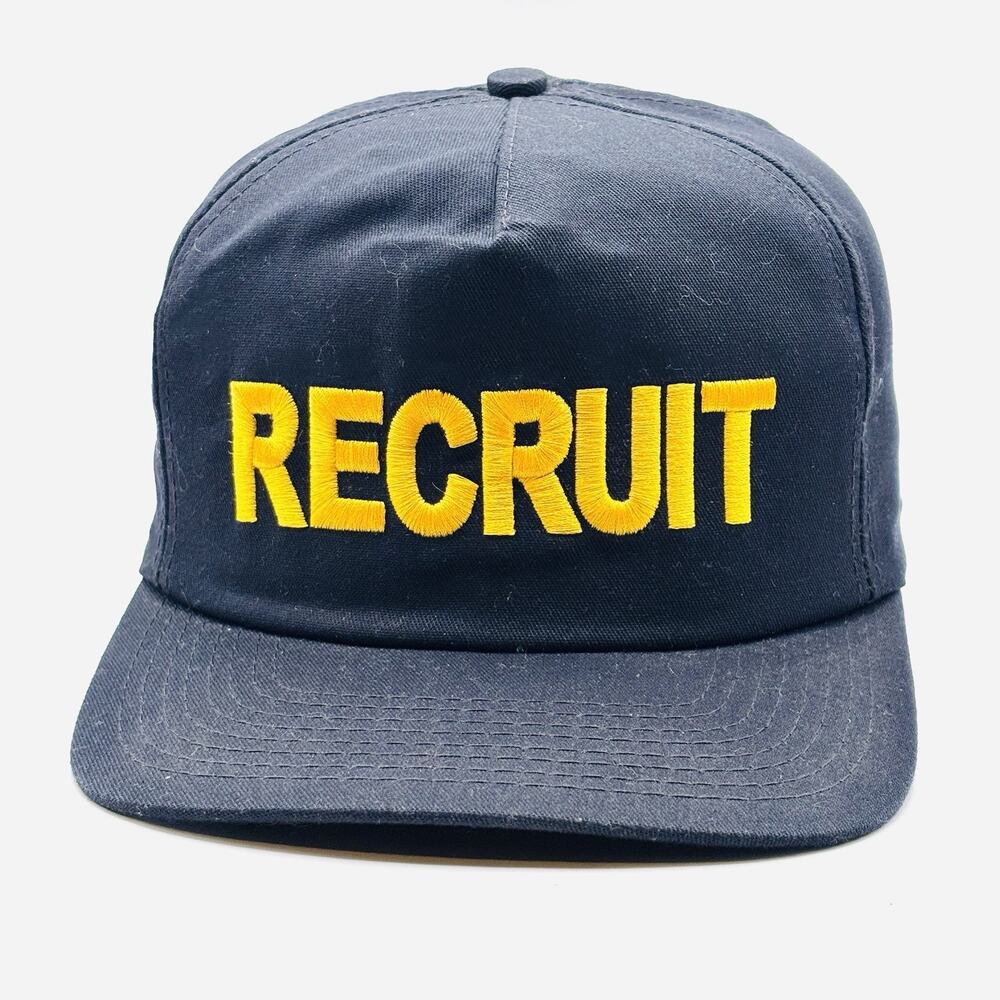 Recruit Hat Cap Snap Back Mens One Size Blue Cotton Twill Army Adjustable VTG